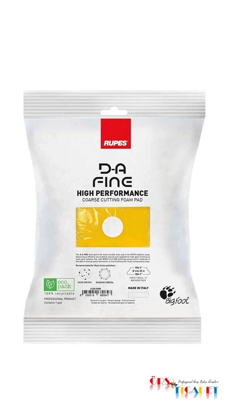 RUPES 9.DA70M DA COARSE PAD 50/70 mm / SARI - Yüksek Performans Hare Süngeri